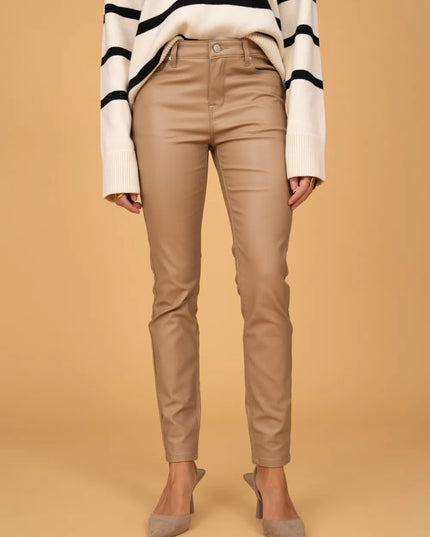 Women's Camel Fleece-Lined Coated Trousers