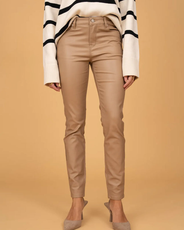 Women's Camel Fleece-Lined Coated Trousers