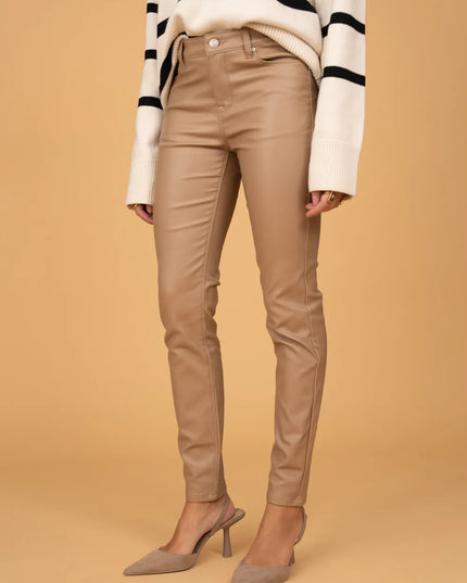 Women's Camel Fleece-Lined Coated Trousers