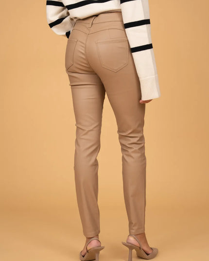 Women's Camel Fleece-Lined Coated Trousers