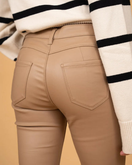Women's Camel Fleece-Lined Coated Trousers