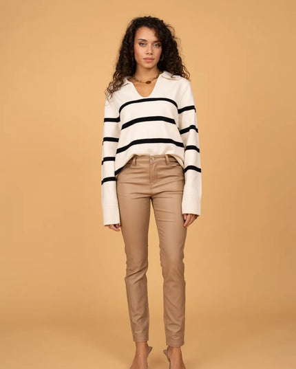 Women's Camel Fleece-Lined Coated Trousers