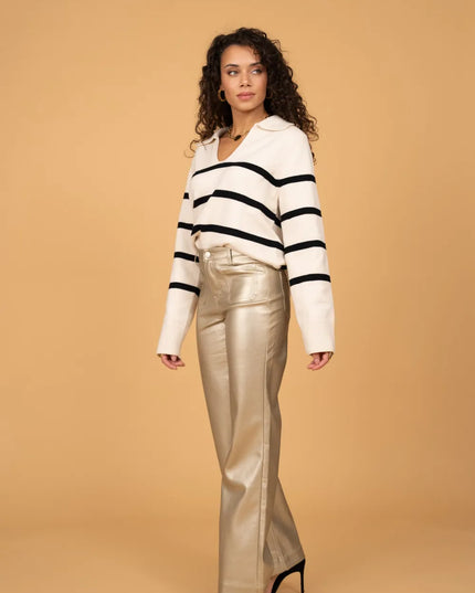 Women's Gold Faux Leather Wide-Leg Trousers