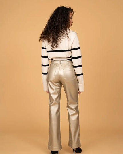Women's Gold Faux Leather Wide-Leg Trousers