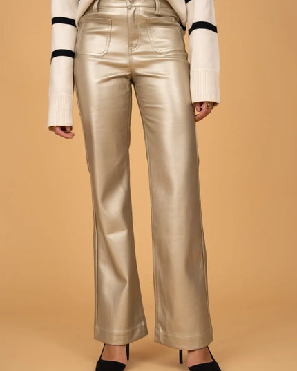 Women's Gold Faux Leather Wide-Leg Trousers