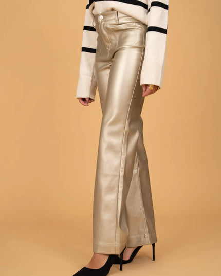 Women's Gold Faux Leather Wide-Leg Trousers