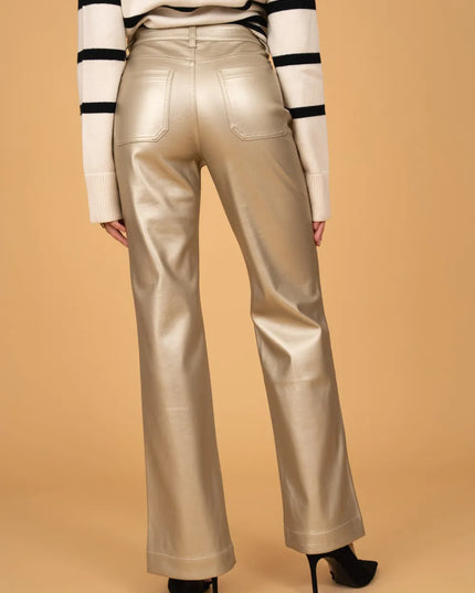 Women's Gold Faux Leather Wide-Leg Trousers
