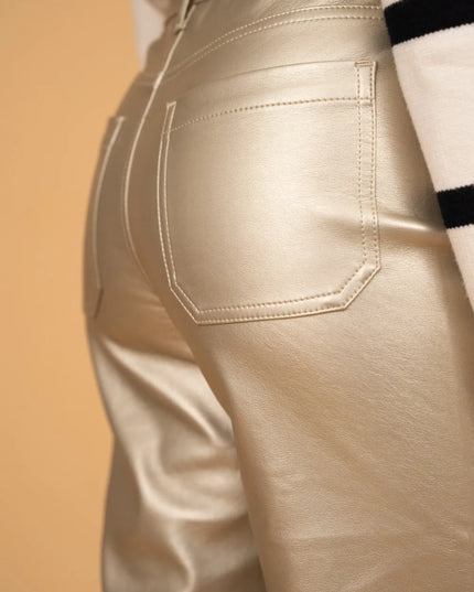 Women's Gold Faux Leather Wide-Leg Trousers