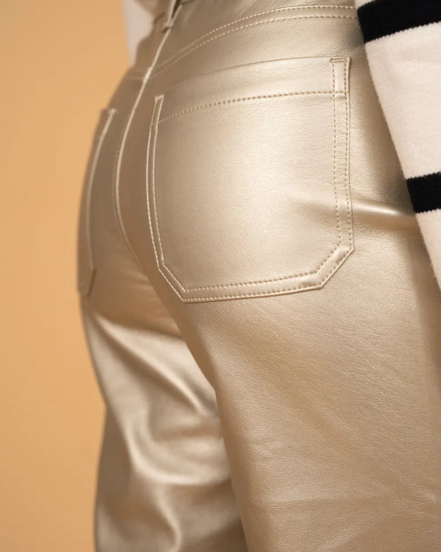 Women's Gold Faux Leather Wide-Leg Trousers
