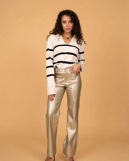 Women's Gold Faux Leather Wide-Leg Trousers
