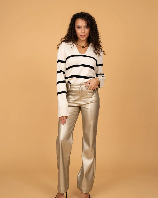 Women's Gold Faux Leather Wide-Leg Trousers