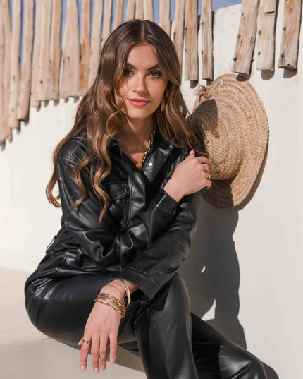 Women's Black Faux Leather Jumpsuit