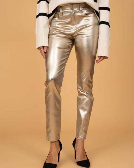 Women's Gold Coated Slim Trousers