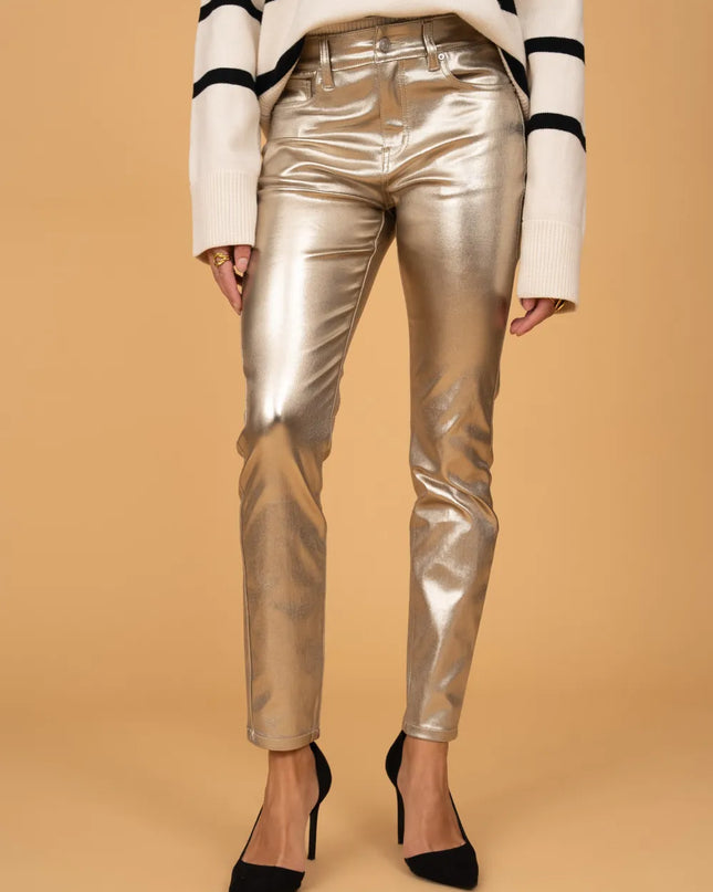 Women's Gold Coated Slim Trousers