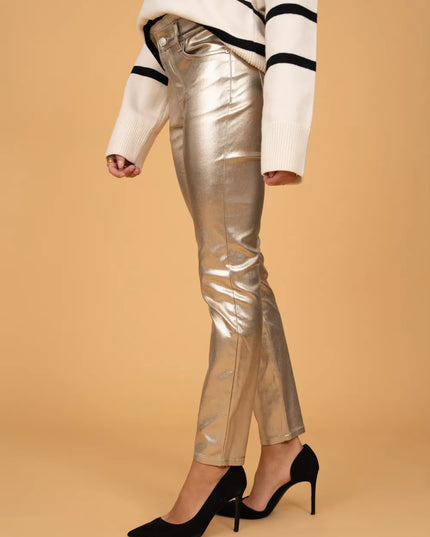 Women's Gold Coated Slim Trousers