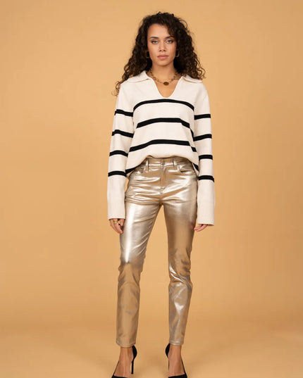 Women's Gold Coated Slim Trousers