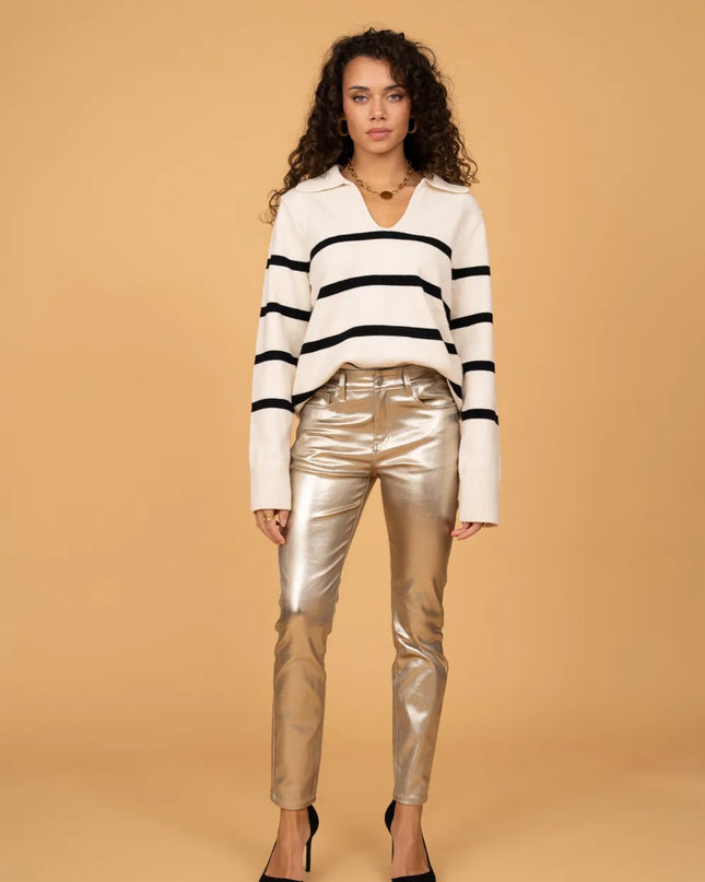 Women's Gold Coated Slim Trousers