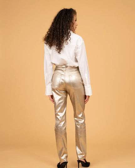 Women's Gold Coated Mom Trousers