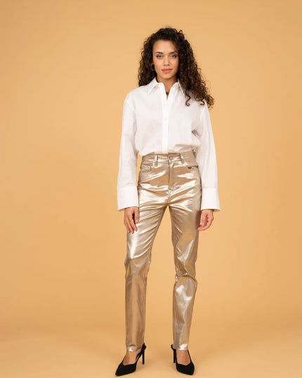 Women's Gold Coated Mom Trousers