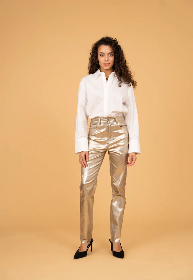 Women's Gold Coated Mom Trousers