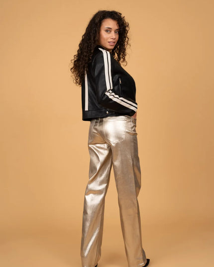 Women's Gold Coated Wide-Leg Trousers