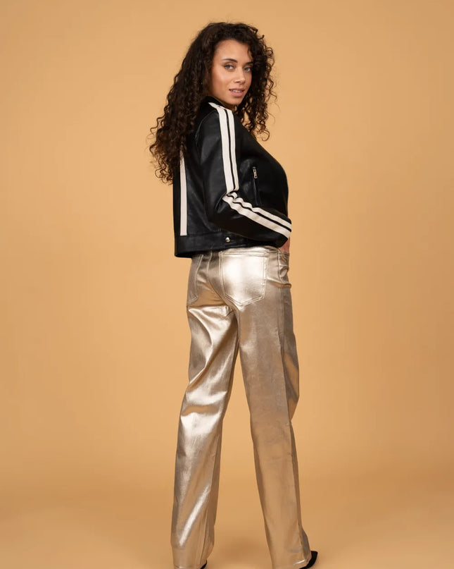 Women's Gold Coated Wide-Leg Trousers