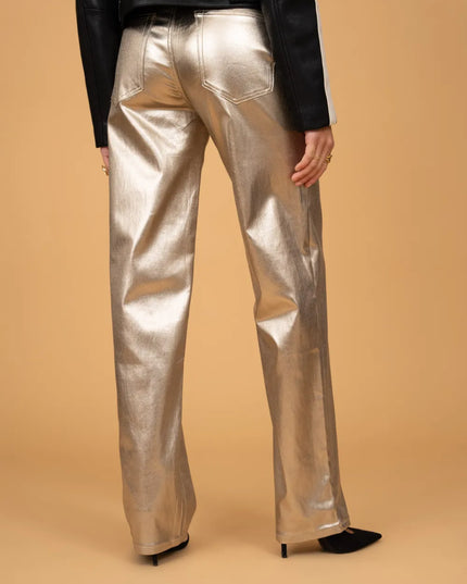 Women's Gold Coated Wide-Leg Trousers
