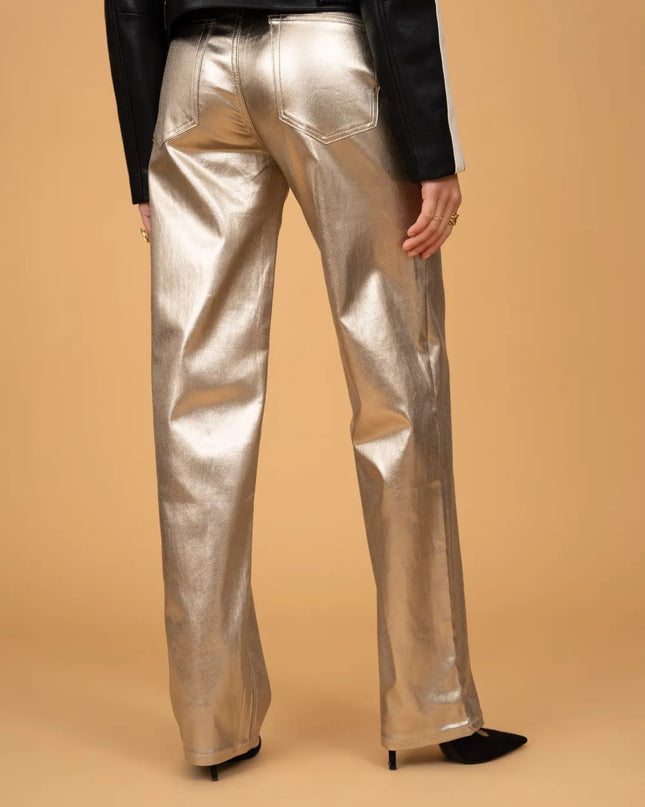 Women's Gold Coated Wide-Leg Trousers