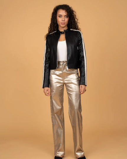 Women's Gold Coated Wide-Leg Trousers