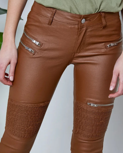 Women's Tan Coated Biker Trousers