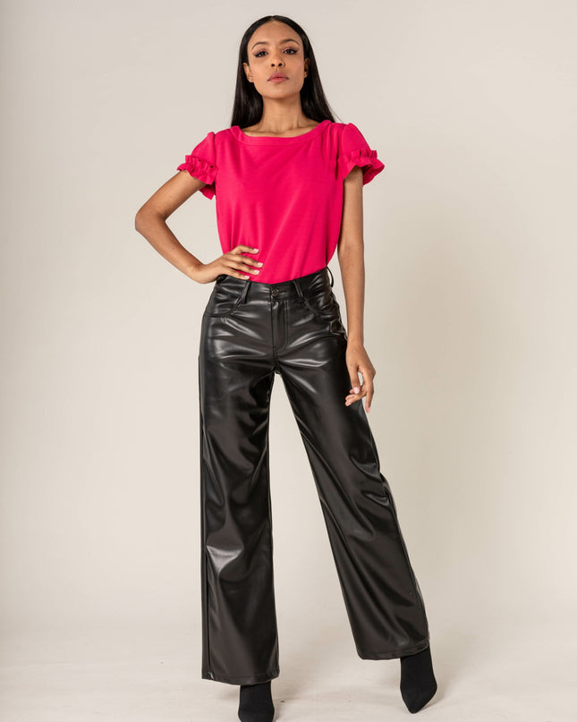 Wholesale Black PU Flare Leather Look Trousers