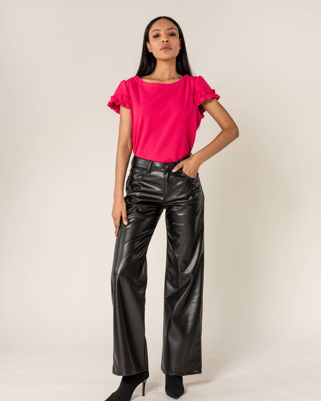 Wholesale Black PU Flare Leather Look Trousers