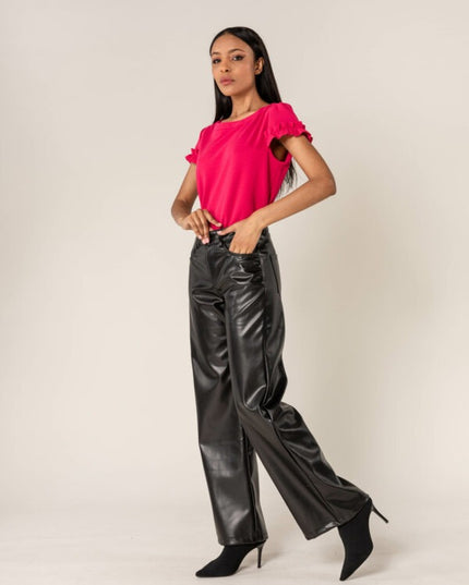 Wholesale Black PU Flare Leather Look Trousers