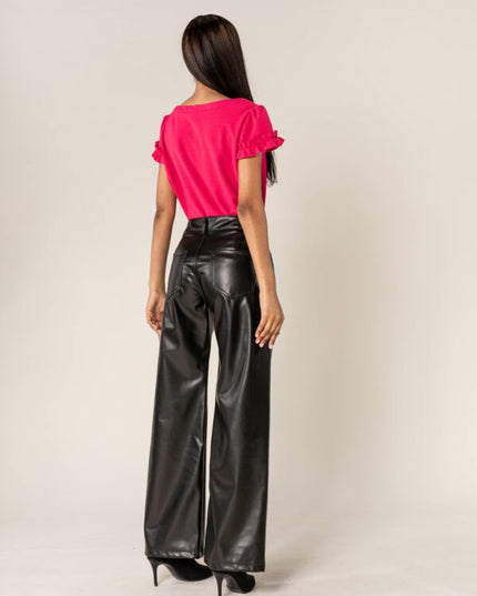 Wholesale Black PU Flare Leather Look Trousers
