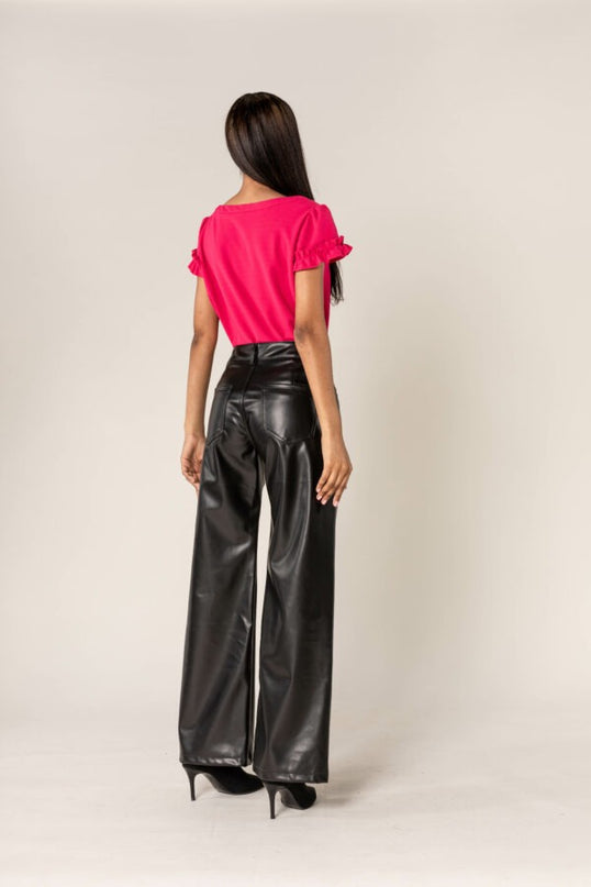 Wholesale Black PU Flare Leather Look Trousers