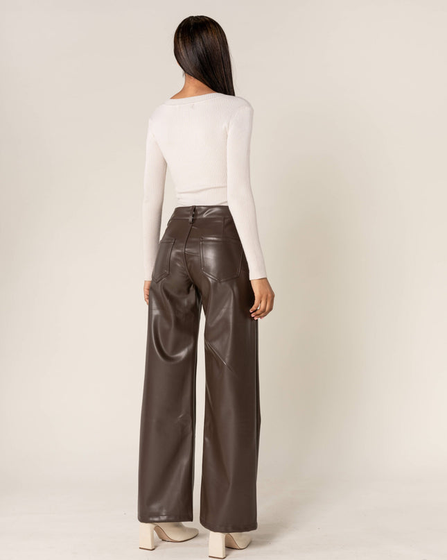 Wholesale Brown PU Flare Leather Look Trousers