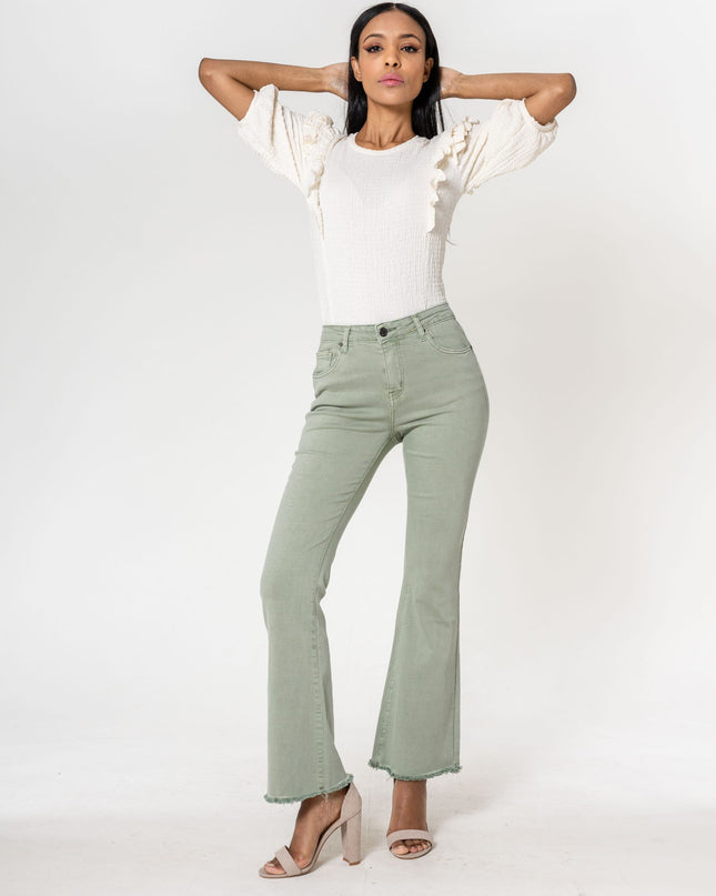 Wholesale Sage Green frayed Bootcut Jeans