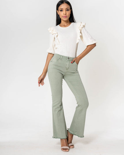 Wholesale Sage Green frayed Bootcut Jeans