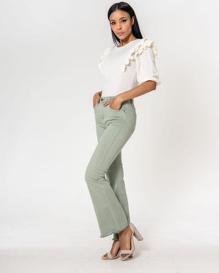 Wholesale Sage Green frayed Bootcut Jeans
