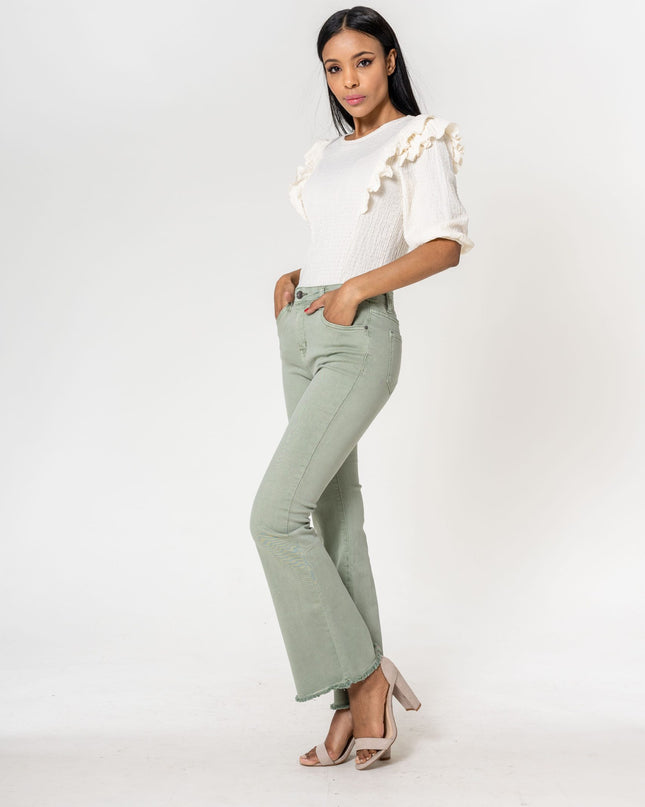 Wholesale Sage Green frayed Bootcut Jeans