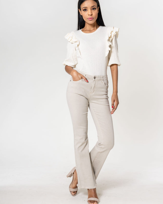 Wholesale Cream Frayed Bootcut Jeans