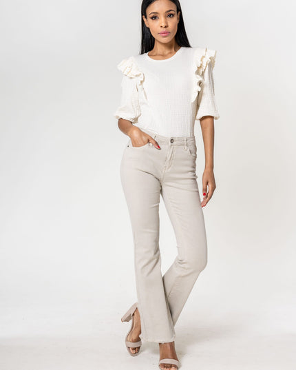 Wholesale Cream Frayed Bootcut Jeans