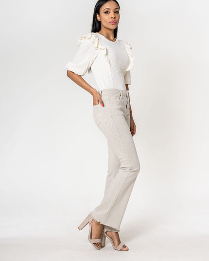 Wholesale Cream Frayed Bootcut Jeans