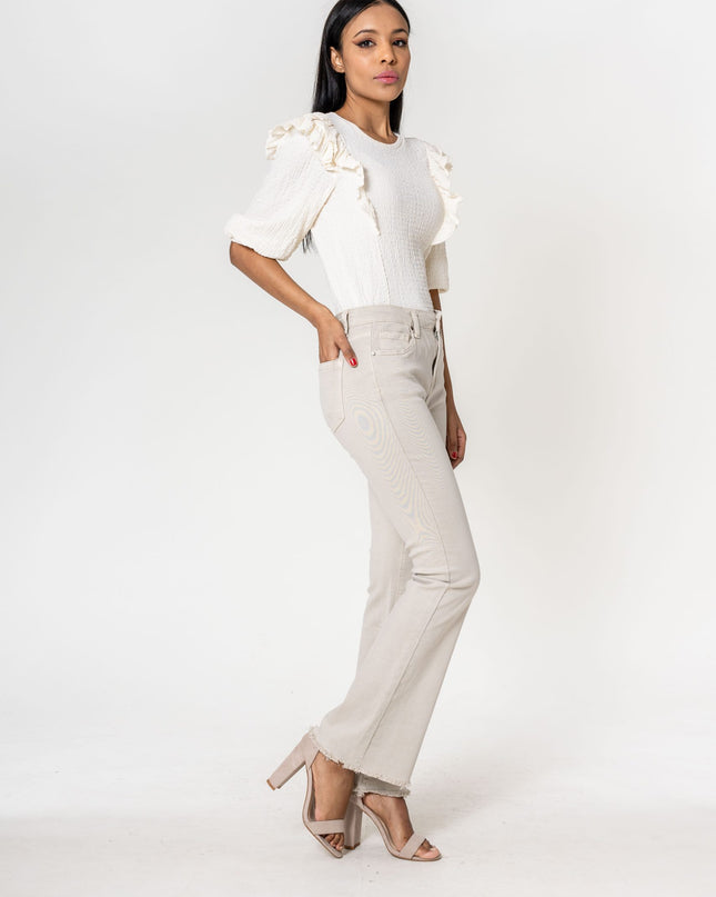 Wholesale Cream Frayed Bootcut Jeans