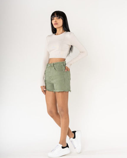Wholesale High Waisted Frayed Shorts Frayed Bottom Light Khaki