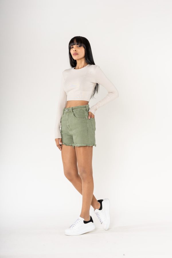 Wholesale High Waisted Frayed Shorts Frayed Bottom Light Khaki