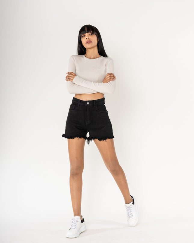 Wholesale High Waisted Frayed Shorts Frayed Bottom Black