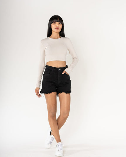 Wholesale High Waisted Frayed Shorts Frayed Bottom Black