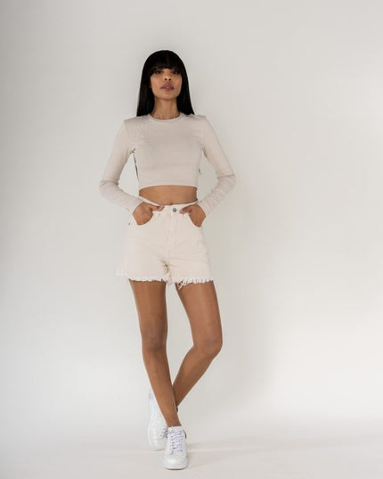 Wholesale High Waisted Frayed Shorts Frayed Bottom Cream