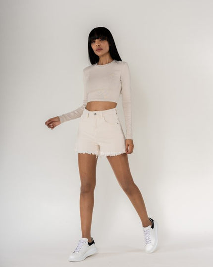Wholesale High Waisted Frayed Shorts Frayed Bottom Cream